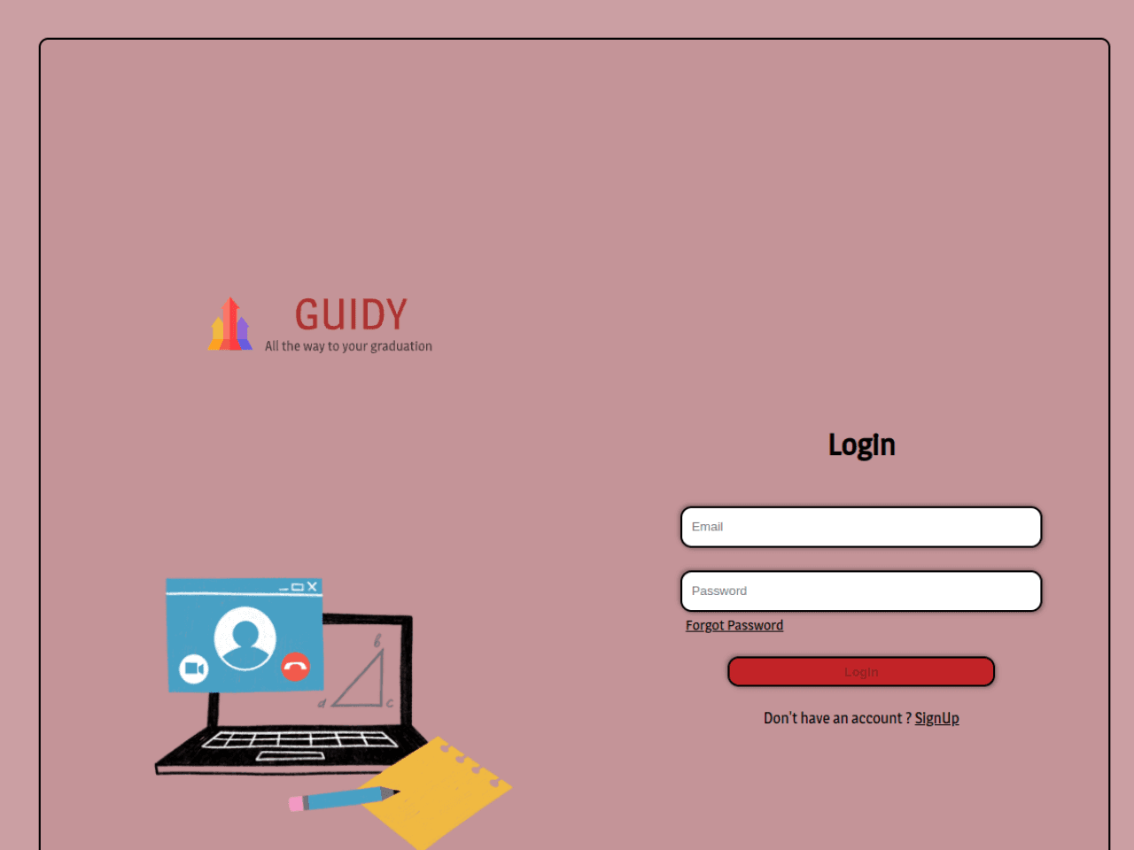 Guidy academic tracker login screen